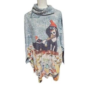 Inoah Winter Snow Dogs ONE SIZE Cowl Neck Top